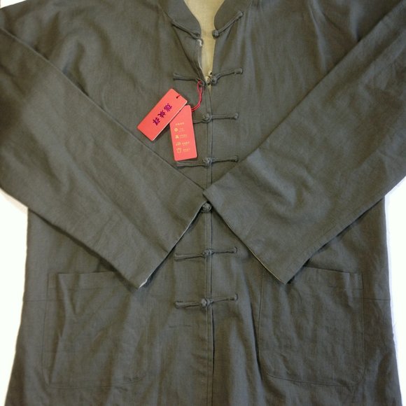 Mens Chinese Tang Jacket Linen Viscose Reversible Green Beige NEW WITH TAGS 2XL - Picture 2 of 11